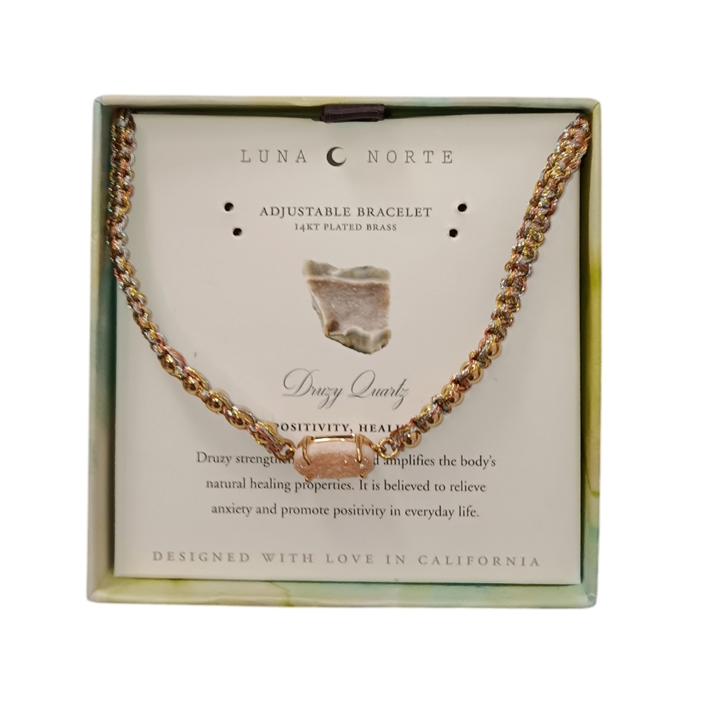 NIB Luna Norte Druzy Quartz Adjustable Bracelet - Picture 3 of 6
